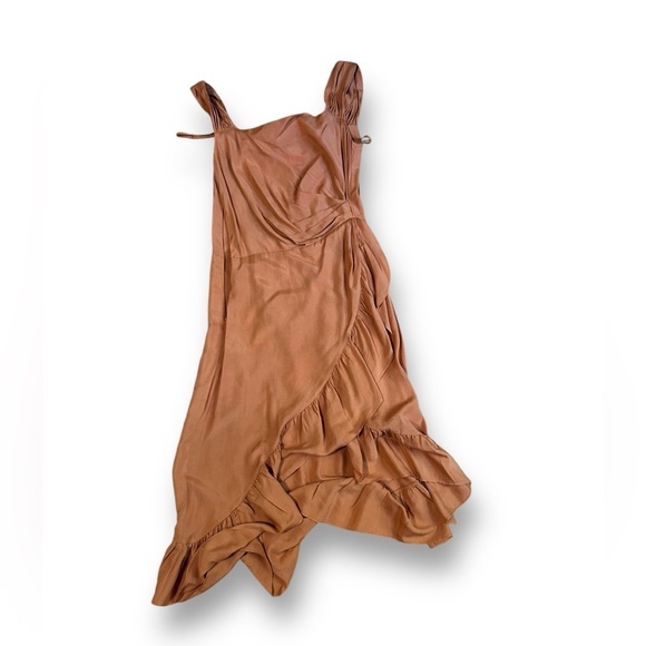 MAJE Routila Wrap Effect Cold Shoulder Midi Dress in Terracotta Size 1 (Small) - Picture 3 of 13